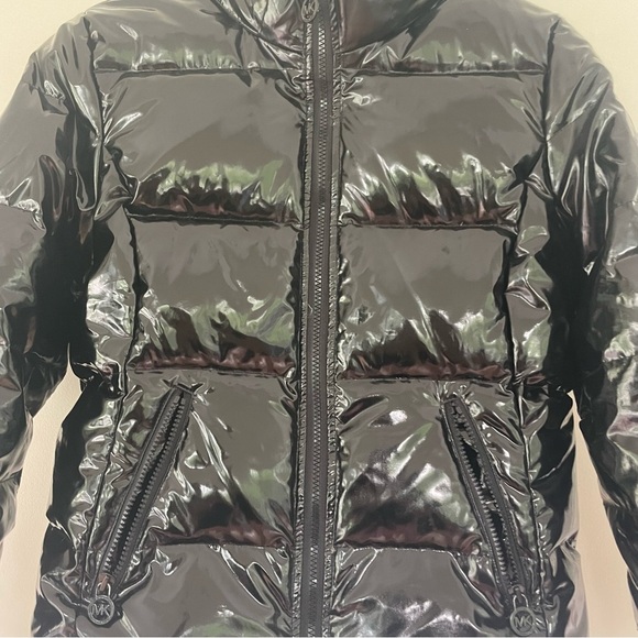MICHAEL Michael Kors Black Patent Quilted Puffer Jacket Coat Size S - Picture 6 of 9